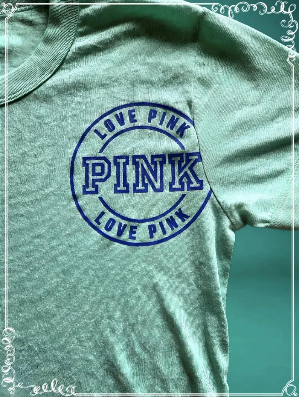 PINK Victoria's Secret Kids Mint Green Short Sleeve Tee with Blue Logo